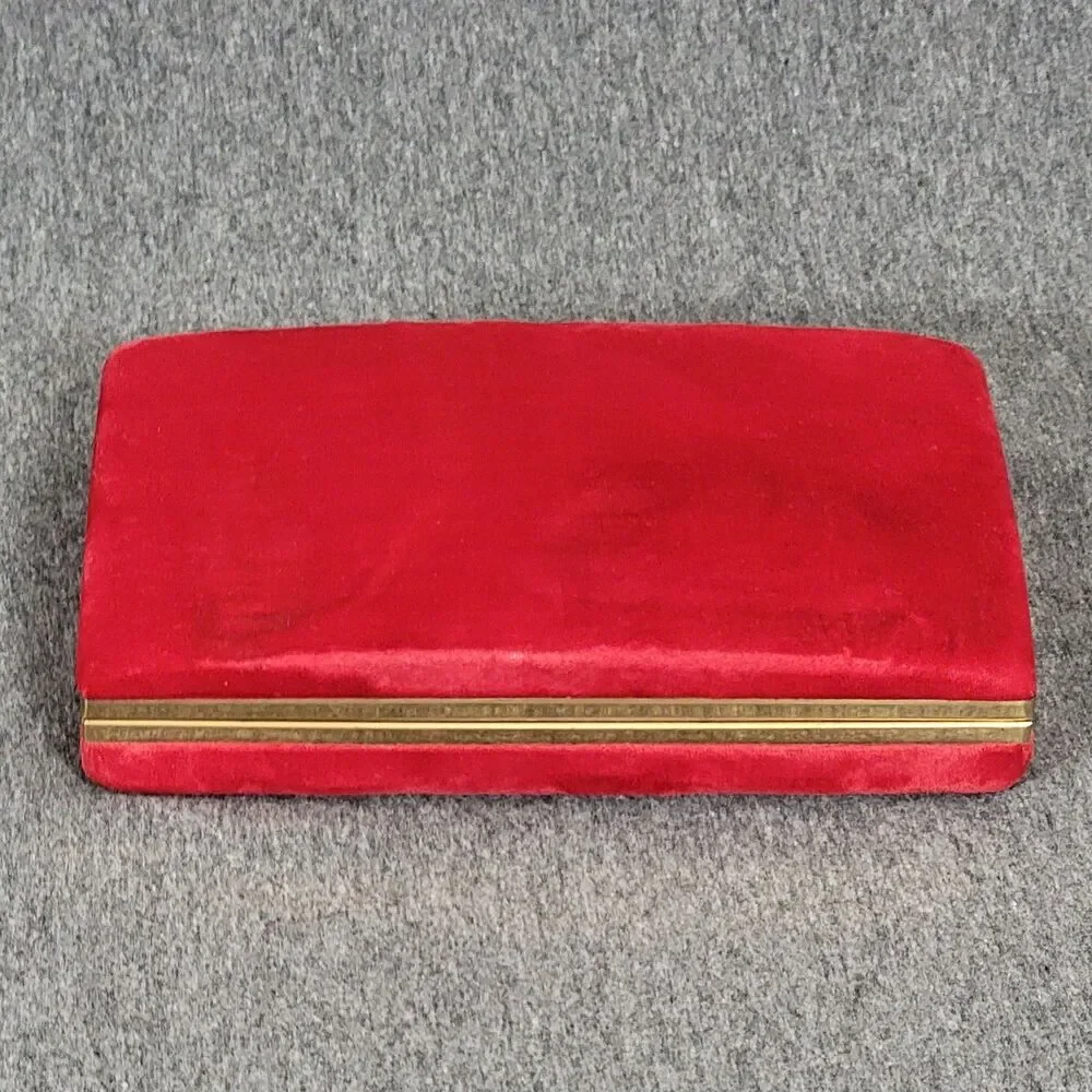 Vintage Mele Jewelry Box Red Velvet Hard Shell Travel Clam Case 7